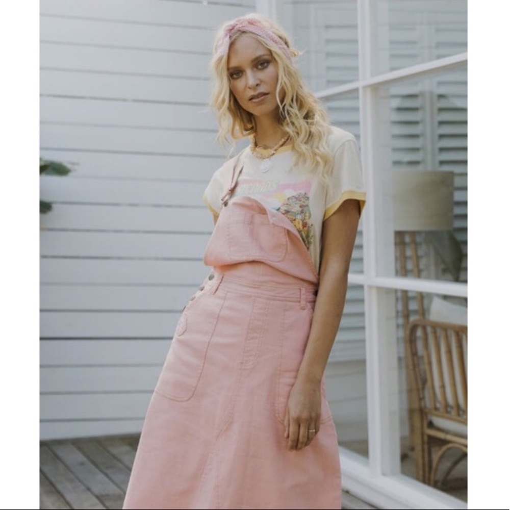 Spell & The Gypsy Collective Overalls Pink Denim  Pinafore Dress XS